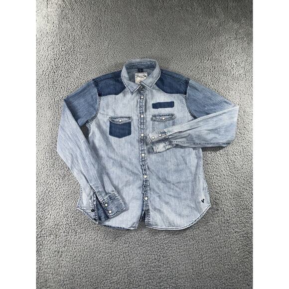 American Eagle‎ Outfitters Pearl Snap Shirt Women Medium Denim Western - Picture 1 of 8